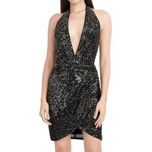 🔷 NEW AQUA Halter Mini Cocktail and Party Dress Size XS Black/Copper Sequin